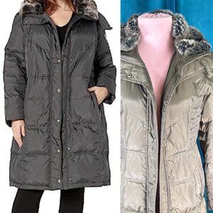 London Fog Faux Fur Trimmed Down Coat Jacket